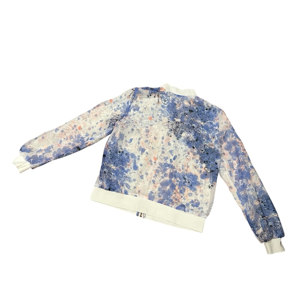 Candies Blue & White Floral Crochet Lace Reversible Bomber Jacket - Size Medium - Picture 7 of 14